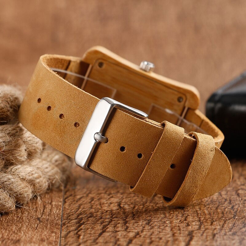 Ρολόι Bamboo Rectangle Leather Strap Classic Unisex (W246301)