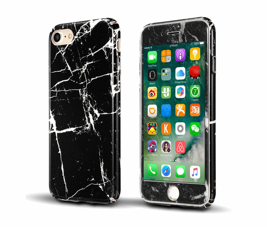 Marble Full Cover Set Θήκη + Tempered Glass Μαύρη - iPhone 6 / iPhone 6s