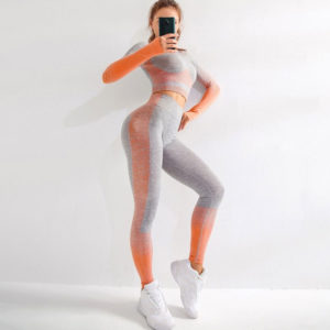 Yoga Set Αθλητικό Κολάν Ψηλόμεσο & Μπουστάκι Μακρυμάνικο Orange
