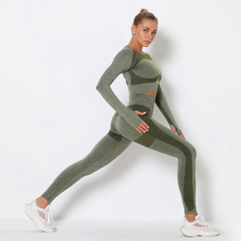 Yoga Set Αθλητικό Κολάν Ψηλόμεσο & Μπουστάκι Μακρυμάνικο Green Pale (A9169)