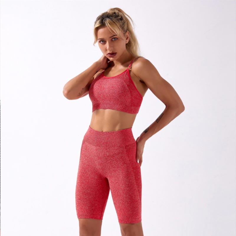 Fitness Set Αθλητικό Workout Σορτσάκι Ψηλόμεσο & Μπουστάκι Red (A5022)