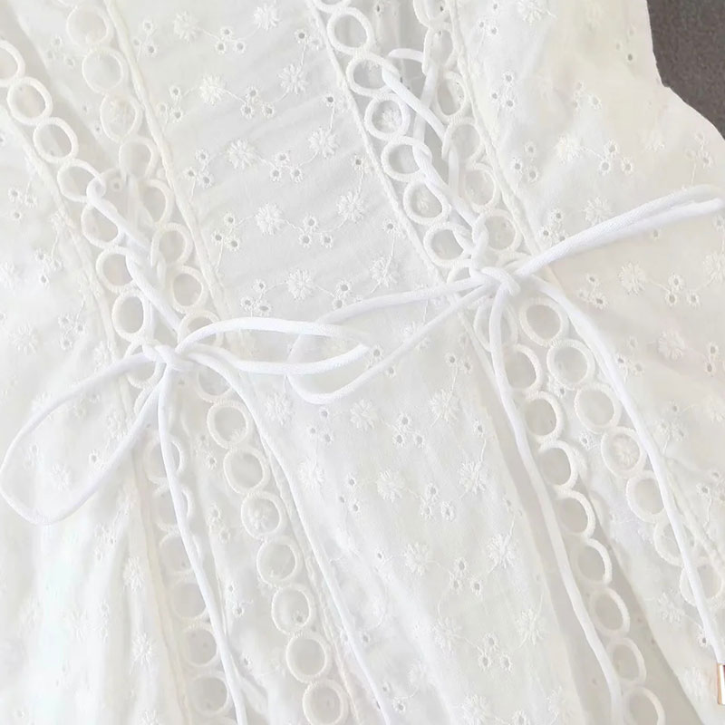 Φόρεμα Vintage White με Μανίκια & Κορδόνια (F0007)