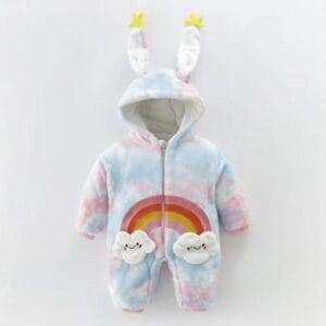 Ολόσωμο Μπουφανάκι Φόρμα Βελούδινη με Κουκούλα Unisex Rainbow Rabbit (K1004)