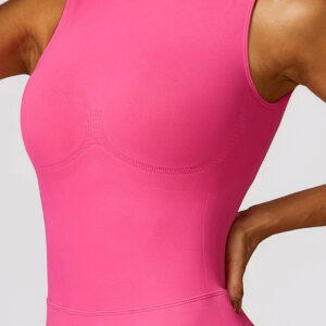 Fitness Ολόσωμη Αθλητική Φόρμα Biker Shorts Εξώπλατη με Σούρα Ροζ (A4292)