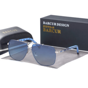 BARCUR - Γυαλιά Ηλίου Pilot Stainless Μπλέ/Ασημί Σκελετός & Ημιδιάφανος Μπλε Φακός Polarized (8769)