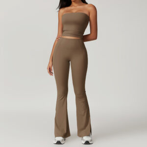 Elegant Set Cabana Pants Και Strapless Top Καφέ (Α8796-2)