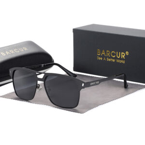 BARCUR - Γυαλιά Ηλίου Clubmaster Style Stainless Μαύρος Σκελετός & Gray Φακός Polarized (AC8600)