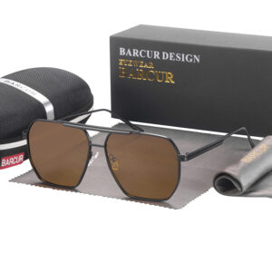 BARCUR - Γυαλιά Ηλίου Retro Hexagon Stainless Μαύρος Σκελετός & YellowTea Φακός Polarized (AC8025)