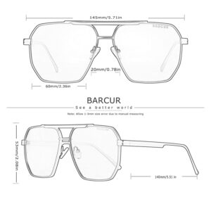 BARCUR - Γυαλιά Ηλίου Retro Hexagon Stainless Μαύρος Σκελετός & YellowTea Φακός Polarized (AC8025)