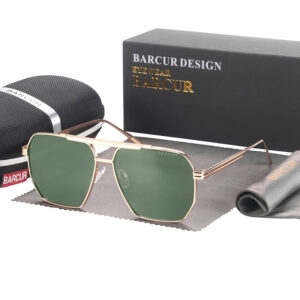 BARCUR - Γυαλιά Ηλίου Retro Hexagon Stainless Χρυσός Σκελετός & Green Φακός Polarized (AC8025)