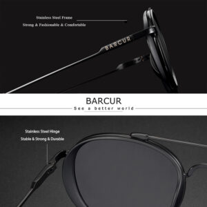 BARCUR - Γυαλιά Ηλίου Round Stainless Gun Σκελετός & Gray Φακός Polarized (AC8509)