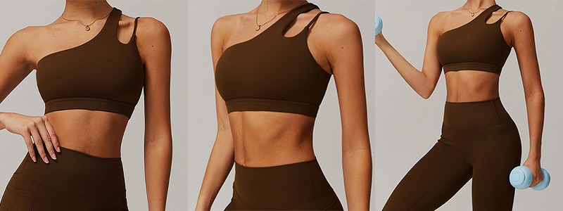 Fitness Set Αθλητικό Ψηλόμεσο Κολάν Και Ασύμμετρο Μπουστάκι Με Διπλές Τιράντες Καφέ (Α6425)
