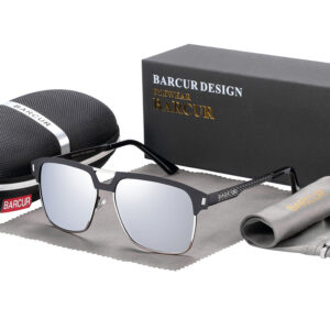 BARCUR - Γυαλιά Ηλίου Clubmaster Style Stainless Black Σκελετός & Silver Φακός Polarized (AC8600)