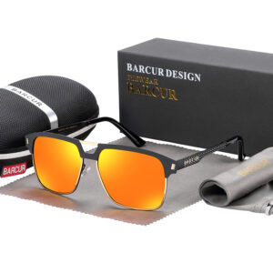 BARCUR - Γυαλιά Ηλίου Clubmaster Style Stainless Black/Gold Σκελετός & Orange Φακός Polarized (AC8600)