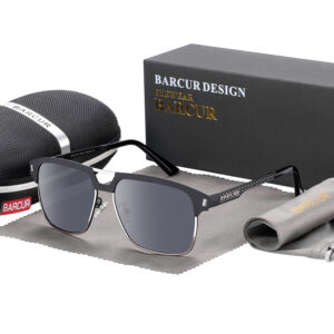 BARCUR - Γυαλιά Ηλίου Clubmaster Style Stainless Black/Silver Σκελετός & Grey Φακός Polarized (AC8600)
