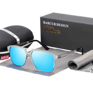 BARCUR - Γυαλιά Ηλίου Clubmaster Style Stainless Gun Σκελετός & Blue Φακός Polarized (AC8600)