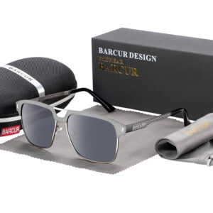 BARCUR - Γυαλιά Ηλίου Clubmaster Style Stainless Gun Σκελετός & Grey Φακός Polarized (AC8600)