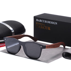 BARCUR - Γυαλιά Ηλίου Walnut Wayfarer Style Μαύρα Fullface με Black Polarized Φακό (AC4126)