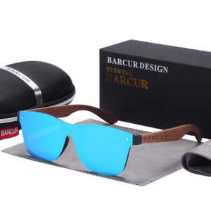 BARCUR - Γυαλιά Ηλίου Walnut Wayfarer Style Μαύρα Fullface με Blue Polarized Φακό (AC4126)