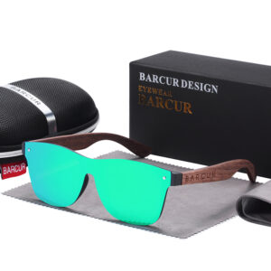 BARCUR - Γυαλιά Ηλίου Walnut Wayfarer Style Μαύρα Fullface με Green Polarized Φακό (AC4126)