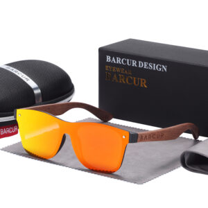 BARCUR - Γυαλιά Ηλίου Walnut Wayfarer Style Μαύρα Fullface με Orange Polarized Φακό (4126)