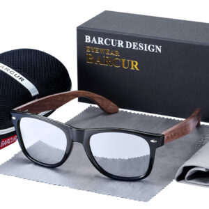 BARCUR - Γυαλιά Ηλίου Walnut Wayfarer Style Μαύρα με Ασημί Polarized Φακό (AC8700)