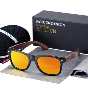 BARCUR - Γυαλιά Ηλίου Walnut Wayfarer Style Μαύρα με Πορτοκαλί Polarized Φακό (AC8700)