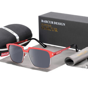 BARCUR - Γυαλιά Ηλίου Clubmaster Style Stainless Black/Silver Σκελετός & Grey Φακός Polarized (AC8600)