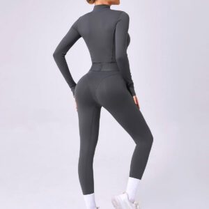 Fitness Ολόσωμη Αθλητική Φόρμα Μακρυμάνικη Με Φερμουάρ Γκρι (A80426)