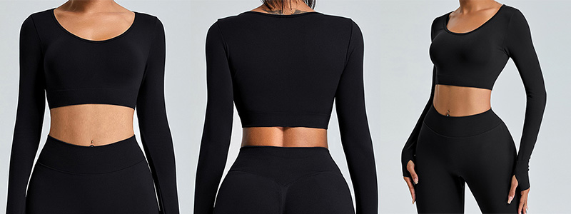 Fitness Set Αθλητικό Κολάν και Μακρυμάνικο Μπλουζάκι Μαύρο (MS1112)