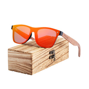 BARCUR - Γυαλιά Ηλίου Walnut Wayfarer Style Μαύρα Fullface με Orange Polarized Φακό (AC4126)