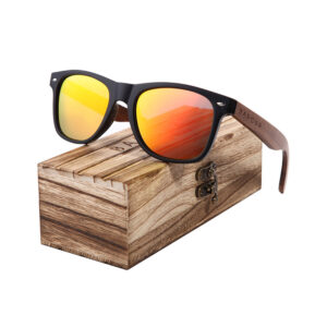 BARCUR - Γυαλιά Ηλίου Walnut Wayfarer Style Μαύρα με Πορτοκαλί Polarized Φακό (AC8700)