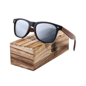 BARCUR - Γυαλιά Ηλίου Walnut Wayfarer Style Μαύρα με Ασημί Polarized Φακό (AC8700)