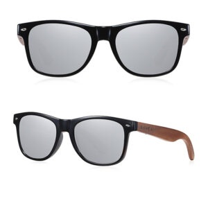 BARCUR - Γυαλιά Ηλίου Walnut Wayfarer Style Μαύρα με Ασημί Polarized Φακό (AC8700)
