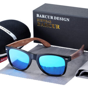 BARCUR - Γυαλιά Ηλίου Walnut Wayfarer Style Μαύρα με Sky Blue Polarized Φακό (AC8700)