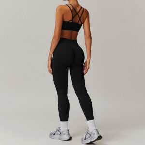 Fitness 3-σε-1 Set Αθλητικό Κολάν Ψηλόμεσο / Μπουστάκι Με Διπλές Χιαστί Τιράντες + Ζακετάκι Μαύρο (A4001)