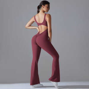 Fitness Ολόσωμη Αθλητική Φόρμα V Καμπάνα με Τιράντες Burgundy (A6667)