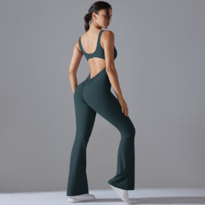 Fitness Ολόσωμη Αθλητική Φόρμα V Καμπάνα με Τιράντες Πράσινο (A6667)