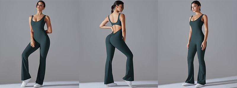 Fitness Ολόσωμη Αθλητική Φόρμα V Καμπάνα με Τιράντες Πράσινο (A6667)