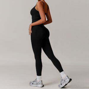 Fitness Set Αθλητικό Κολάν Και Μπλουζάκι Με Ραντάκι Μαύρο (A5036)