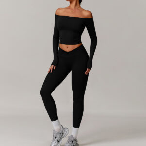 Fitness Set Αθλητικό Κολάν και Μακρυμάνικο Μπλουζάκι Μαύρο (A5036)