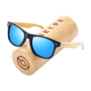 BARCUR - Γυαλιά Ηλίου Bamboo Wayfarer Style Μαύρα με Μπλε Polarized Φακό (AC4175)