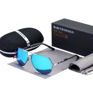 BARCUR - Γυαλιά Ηλίου Pilot Stainless Double Bridge Γκρι Σκελετός & Μπλε Φακός Polarized (AC8725)