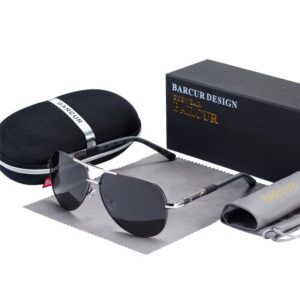 BARCUR - Γυαλιά Ηλίου Pilot Stainless Double Bridge Gun Σκελετός & Gray Φακός Polarized (AC8725)