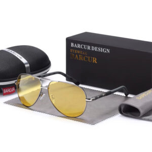 BARCUR - Γυαλιά Ηλίου Pilot Stainless Double Bridge Gun Σκελετός & Night Yellow Φακός Polarized (AC8725)