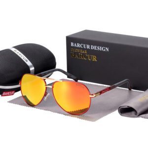 BARCUR - Γυαλιά Ηλίου Pilot Stainless Double Bridge Κόκκινος Σκελετός & Πορτοκαλί Φακός Polarized (AC8725)