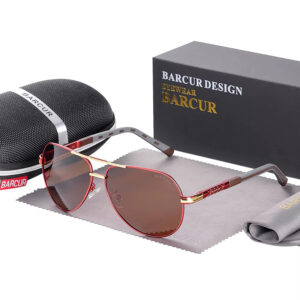 BARCUR - Γυαλιά Ηλίου Pilot Stainless Double Bridge Κόκκινος Σκελετός & Tea Φακός Polarized (AC8725)