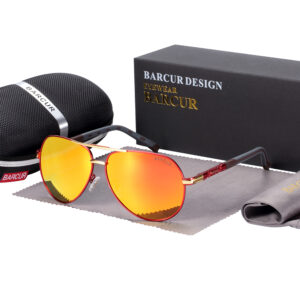 BARCUR - Γυαλιά Ηλίου Pilot Stainless Κόκκινος/Χρυσός Σκελετός & Πορτοκαλί Φακός Polarized (AC8768)
