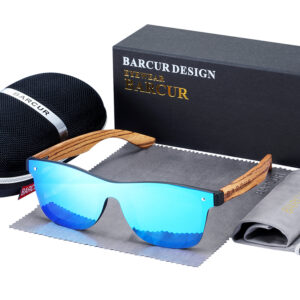 BARCUR - Γυαλιά Ηλίου Zebrawood Wayfarer Style Μαύρα Fullface με Blue Polarized Φακό (AC4128)