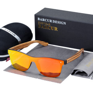 BARCUR - Γυαλιά Ηλίου Zebrawood Wayfarer Style Μαύρα Fullface με Orange Polarized Φακό (AC4128)